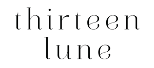 thirteen lune logo, black text on white background